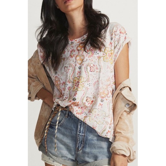 Anthropologie Pilcro Swing Tee Faded Red Boho Print NEW Women’s Size XS ANTHRO - Picture 3 of 8